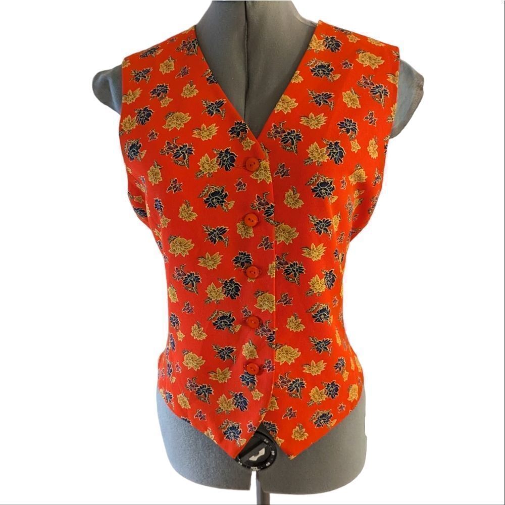 Liz Claiborne vintage‎ red floral print vest size 10 petite
